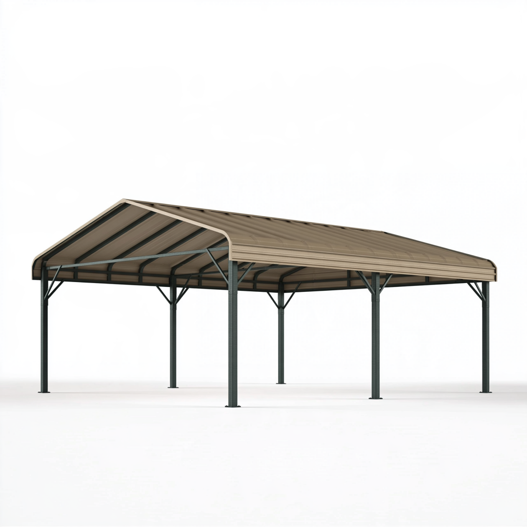 Abri voiture 600 x 300 x 270 cm en acier taupe et anthracite à toit incliné