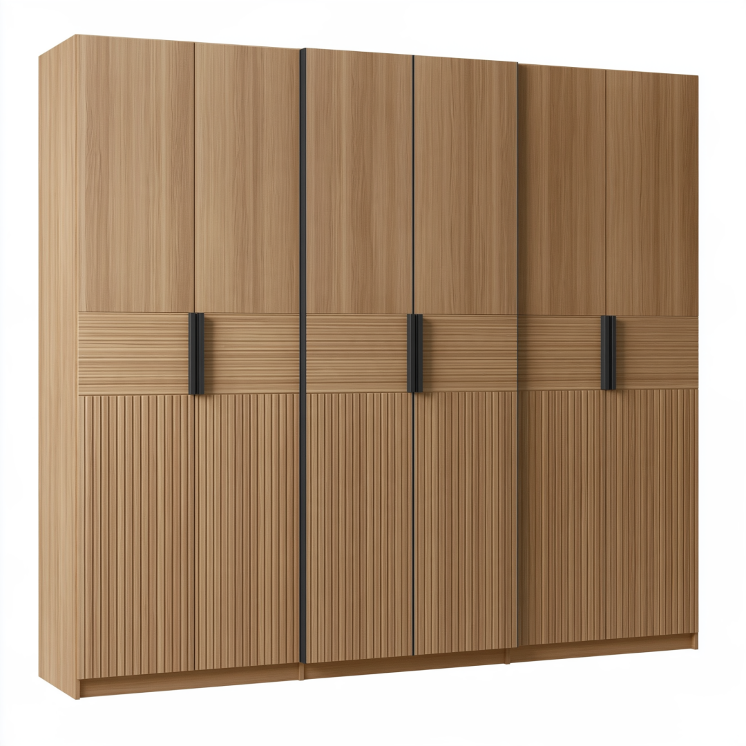 Armoire 6 portes 270 x 60 x 240 cm panneaux effet bois chêne rangement contemporain
