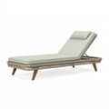 Chaise longue de jardin 200 x 75 x 85 cm en bois et résine tressée beige avec dossier réglable
